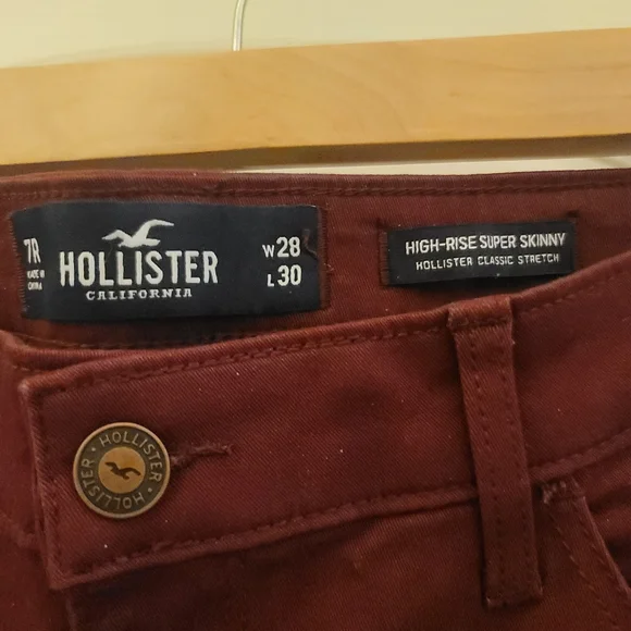 NWT jeans Hollister classic stretch high rise bodycon maroon burgundy denim 7 - Picture 2 of 6